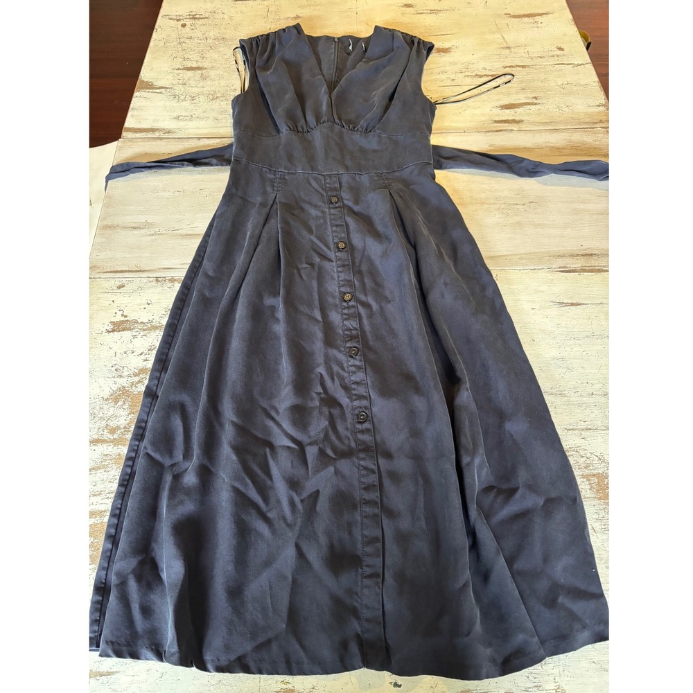 DKNY midi dress women size 4 dark navy blue lyocell sleeveless v-neck DD1DM366